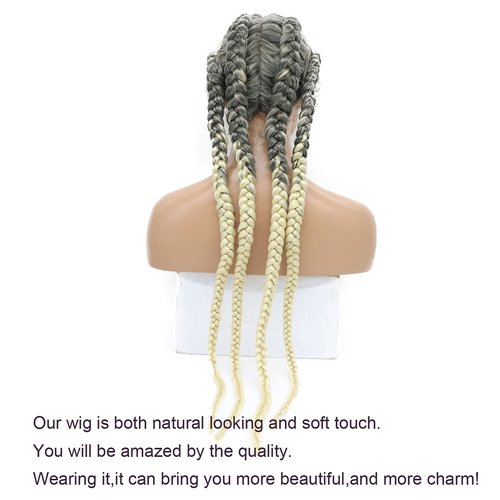 karissa Hair Blonde Braided Wig Straight French Braid Wigs for White Women Long Blond Microbraids Wigs Grey Lace Front Synthetic Glueless Braided Ombre Blonde Lace Front Wig Drag Cosplay 32Inch