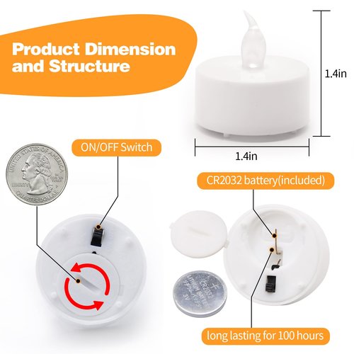 KOABY 100 Pack Warm Yellow LED Tea Lights, Last 100H+, Flickering Flameless Battery Operated Tea Lights for Decor