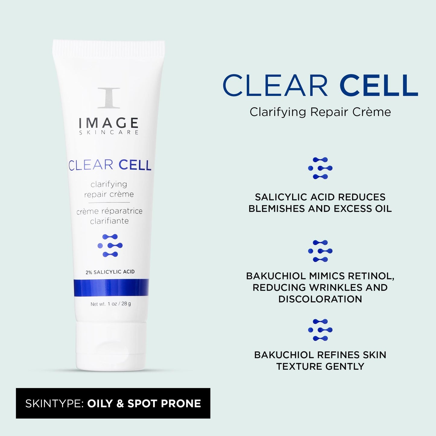 IMAGE Skincare, CLEAR CELL Clarifying Repair Crème, Facial Night Cream Gel Moisturizer for Oily Prone Skin, Discovery Size 1 oz