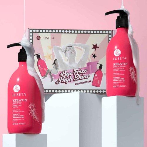 Luseta Keratin Shampoo & Conditioner set(16.9 oz), Keratin Leave in Conditioner(8.5 oz) and Keratin Hair Mask(16.9oz) Bundle