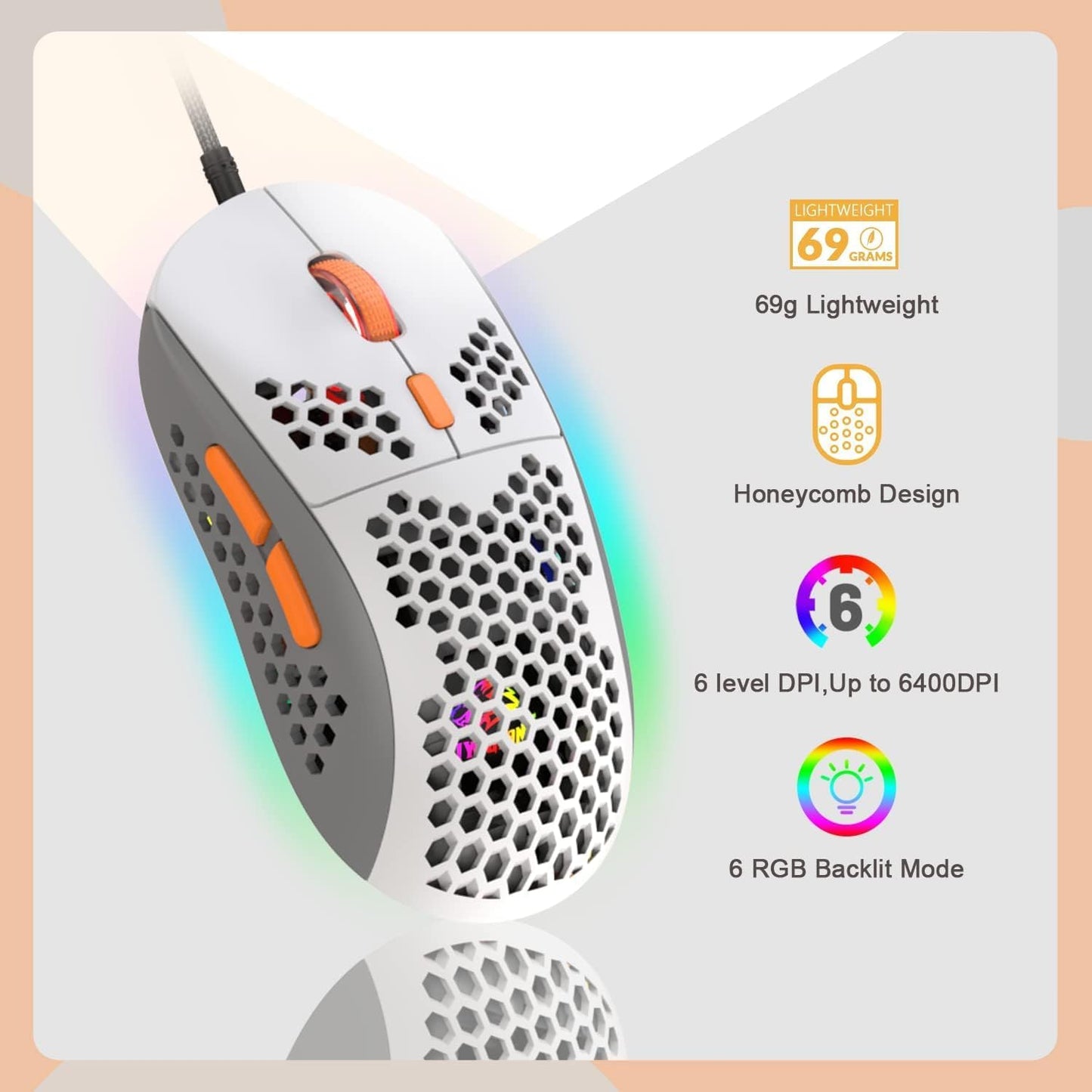 ZIYOU LANG RK-T8 Wired 65% Mechanical Gaming Keyboard with RGB LED Backlit Anti-ghosting TKL Mini 68 Key Custom Coiled C to A Cable Linear Red Switch for PS4 PS5 Xbox PC Mac Gamer(Gray/White/Orange)
