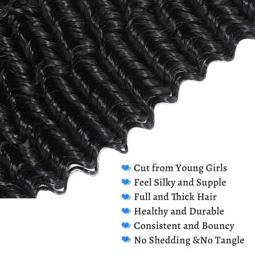 14A Deep Wave Bundles Human Hair 22 24 26 Inch, Full and Silky 100% Unprocessed Brazilian Virgin Human Hair Extensions Natural Black (Deep Wave Bundles, 22 24 26)