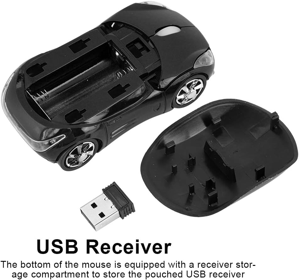 1600DPI Portable Mouse, 10M 2.4G Bluetooth Optical with Receiver Storage, 3 Buttons Car Shaped for/ME/Windows PC/Tablet Gaming Office(Black)