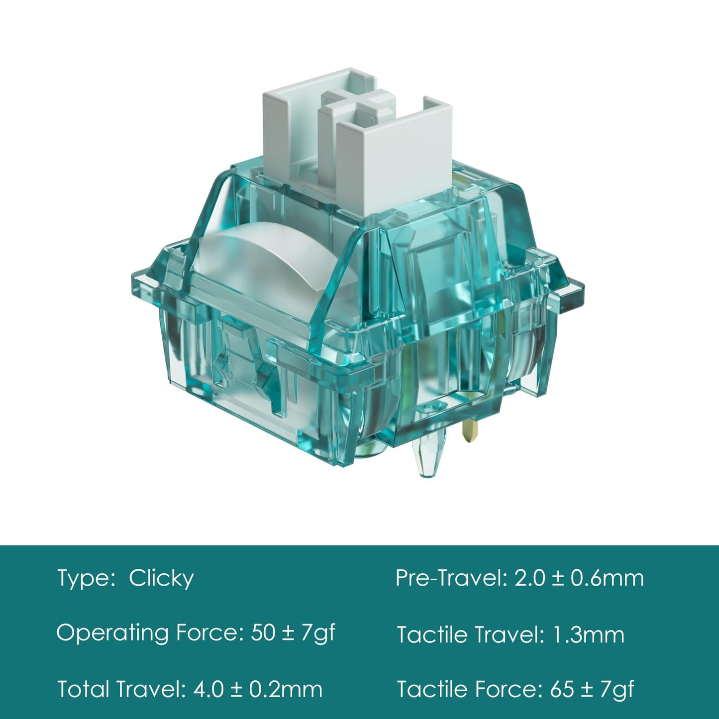 Akko Creamy Cyan Clicky Switch With LED Diffuser for Backlit Mechanical Keyboard - 5-Pin 50gf Pre-Lubed With Standard MX Structure for Gaming (45pcs)
