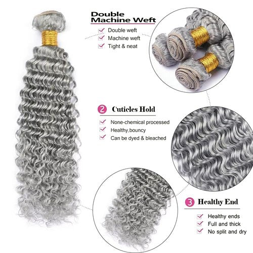 30 32 34 inch Grey Bundles Human Hair Grey Bundles Silver Deep Wave Bundle Silver Human Hair Bundle 300g