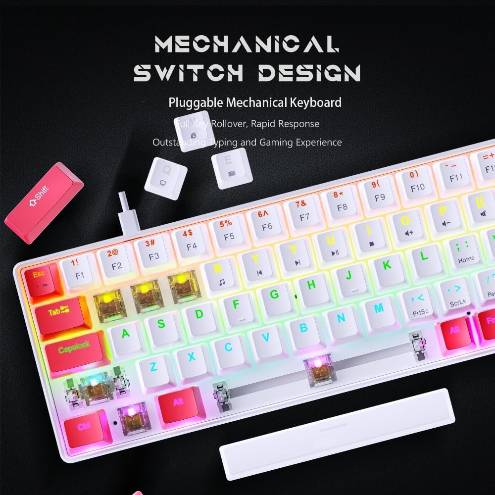 abucow 60% Mechanical Gaming Keyboard,Blue Switch Wired Compact Keyboard with Blue Backlight, Swappable Black Gray Keycaps, for Windows/Mac
