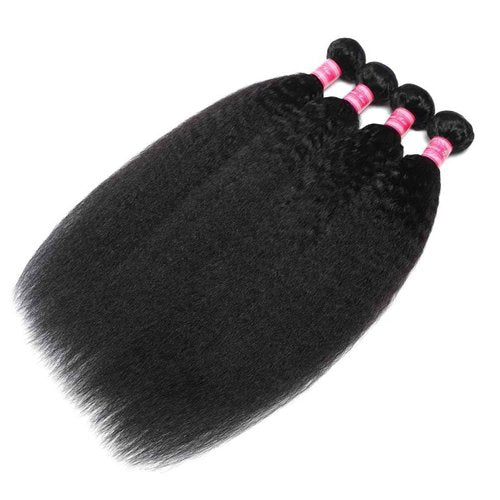 Borchan Kinky Straight Bundles Human Hair 4 Bundles 14 16 18 20 Inches 100% Unprocessed Brazilian Yaki Straight Hair Bundles Virgin Remy Kinky Curly Bundles for Black Women