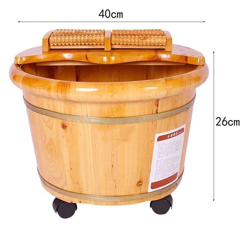 Wooden Foot Bath with Wheels,Wooden Foot Basin with Lid,Wood Foot Bath Bucket,Tina para Pedicure Tub Foot Spa Massage,Household Thicken Foot Soak Tub 泡脚桶…