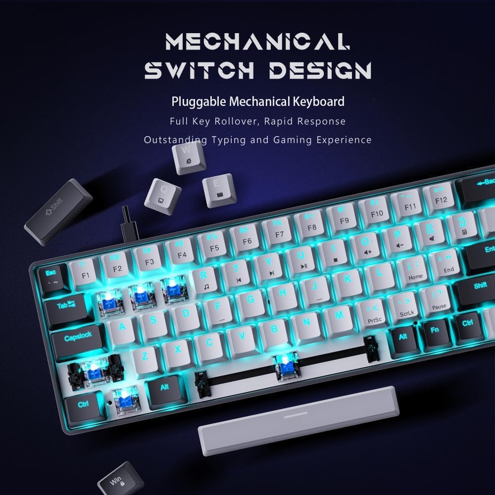 abucow 60% Wired Mechanical Keyboard – 68-Key Compact Layout, Full Anti-Ghosting, Brown Switch Swappable Red White Keycaps, for Windows/Mac