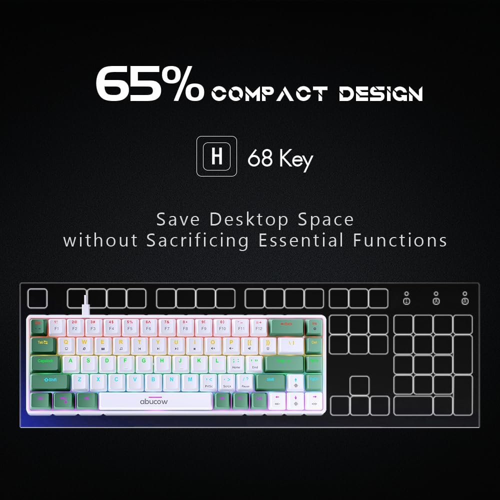 abucow 60% Mechanical Keyboard with Blue Backlight 68-Key Gaming Keyboard White-Light Blue Keycaps - Red Switches for a Premium Typing and Gaming Experience PC Mac (White-Light Blue)