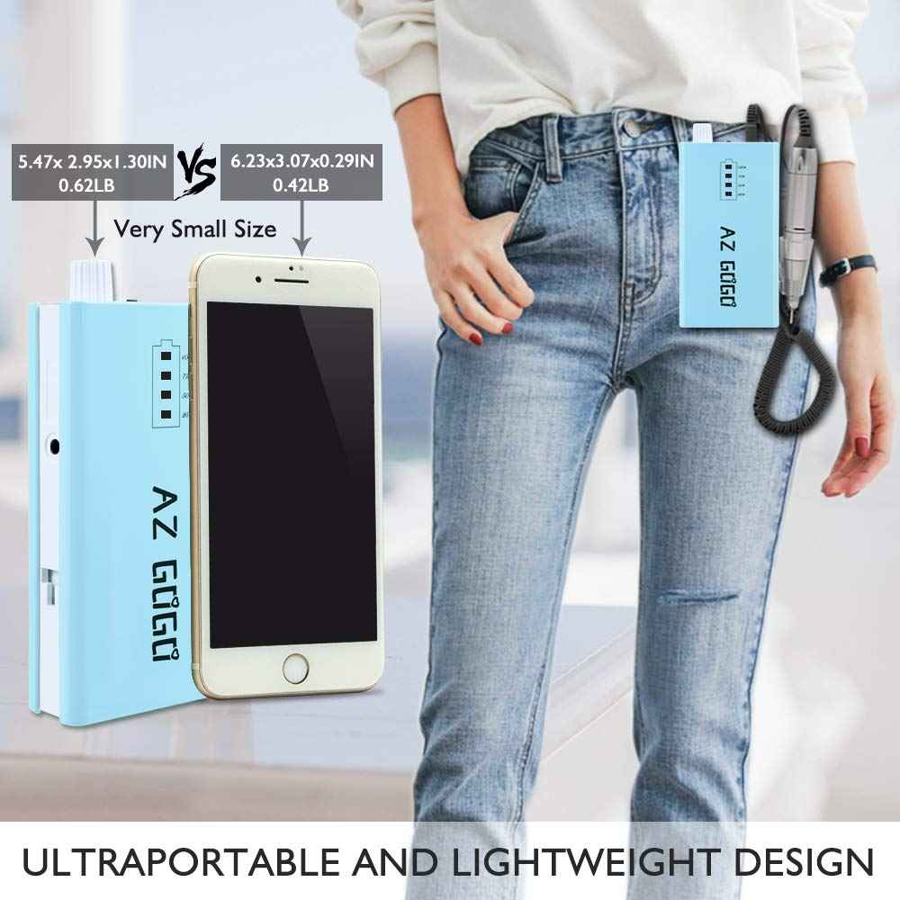 30000RPM Portable Nail Drill Machine, AZ GOGO Professional Rechargeable Electric Efile Nail Drill for Acrylic Gel Nails, Manicure/Pedicure, Polishing, Cuticle - Salon or Home Use(Blue)