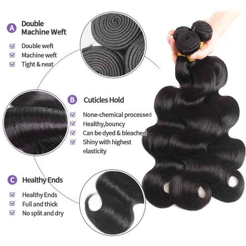 Human Hair Bundles Body Wave 20 22 24 Inch Bundles Human Hair 12A Brazilian Virgin 100% Unprocessed Quick Weave Hair Bundles for Black Women Natural Color