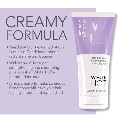 White Hot Ultimate Collection, hair care products to brighten, add gloss & shine to white and grey hair, purple shampoo, banishes yellowy tones
