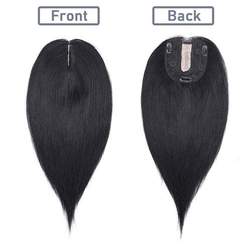 SEGO Clip in Hair Topper for Women, No Bangs Remy Human Hair Toppers, Silk Base Top Wiglet Hairpieces for Hair Loss Thinning Cover Grey 4 Clips