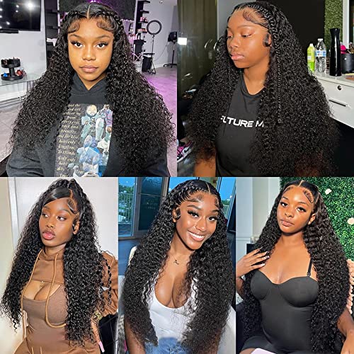 Deep Wave Lace Front Wigs Human Hair Pre Plucked 180 Density 13x4 Curly HD Lace Front Wig Human Hair with Natural Hairline Wet and Wavy Glueless Lace Front Wigs for Women (20 Inch)
