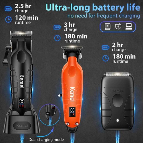 KEMEI Hair Clippers for Men Professional, Barber Clippers and Trimmers Set, Foil Shaver for Men,Cordless Hair Clippers and Barber Kit, Hair Cutting Kit, KM-2293Orange, KM-PG2290D, KM-T95