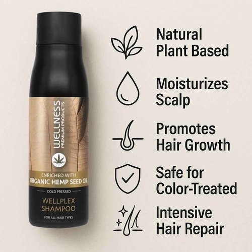 Wellness Premium Wellplex Hemp Infused Hair Repair Bundle | Includes Repair Shampoo & Rejuvenating Conditioner | Hydrates & Strengthens with Organic Hemp Seed Oil & Hyaluronic Acid | Vegan 2x500ml