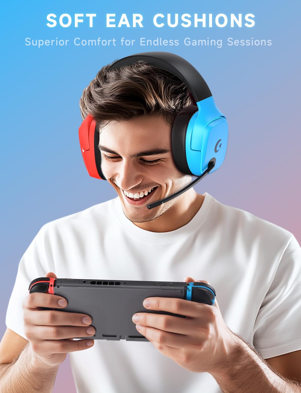 2.4GHz Wireless Gaming Headsets for PS5, PS4, PC, Switch - Bluetooth 5.3 Gaming Headphones with Noise Canceling Mic, 7.1 Surround Sound, 70H Battery, Blue Lighting - White