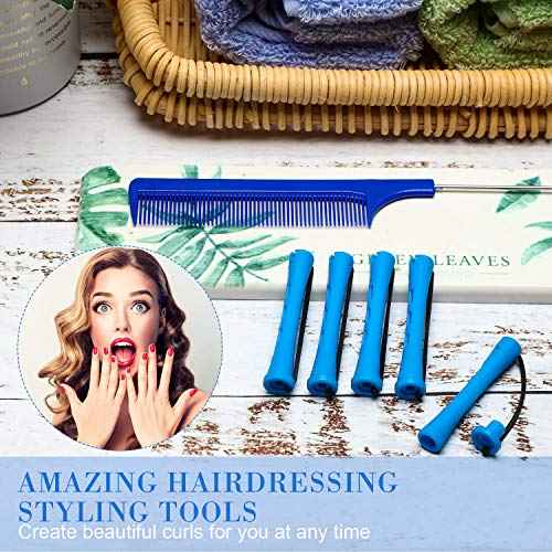 48 Pieces Hair Perm Rods Short Cold Wave Rods Plastic Perming Irons Hair Curling Rollers Curlers with Steel Pintail Comb Rat Tail Comb for Hairdressing Styling Supplies(0.35 Inch,Blue and Dark Blue)