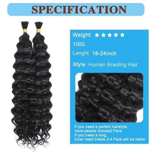 Human Braiding Hair for Boho Braids 22 Inch Italian Curly Bulk Human Hair 100% Unprocessed Brazilian Virgin Hair for Braiding Bohemian No Weft 2 Bundles/Pack Natural Color