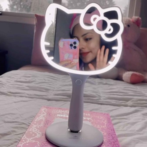 Impressions Vanity Hello Kitty LED Handheld Mirror, Makeup Vanity Mirror with Standing Base and Adjustable Brightness