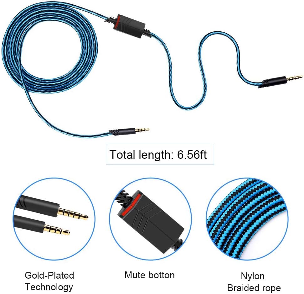 2.0M Replacement Audio Cable Compatible with Astro A40 A40TR Gaming Headset, Inline Mute Wire and No Volume Control Cord (Nylone Cord)