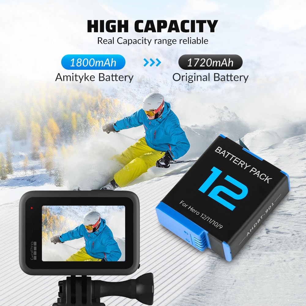 2-Pack 1800mAh Batteries for GoPro Hero 12 11 10 9, with USB Fast Charger and Protection Case, Perfectly Compatible with GoPro Hero 12 11 10 9 Black