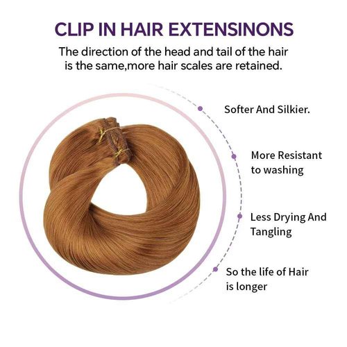 Ailiceehr Remy Hair Extensions clip ins Hair Etensions for Women #30 Light GInger Brown Double Weft Natural Hair Extensions Straight 8Pcs Soft and Thick 24inch 110g
