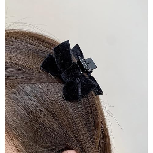 Black Velvet Bow Hair Claw Clips and Barrettes for Women and Girls - Bowknot Hair Accessories, 2 Pcs Small Claws Clips