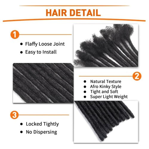 MXIRE 0.8cm Thickness 6 Inch 60 Strands Dreadlock Extensions Real Human Hair for Man/Women/Kids Full Head Handmade Permanent Loc Extensions Bundles Can Be Bleached Dyed Curled Twisted