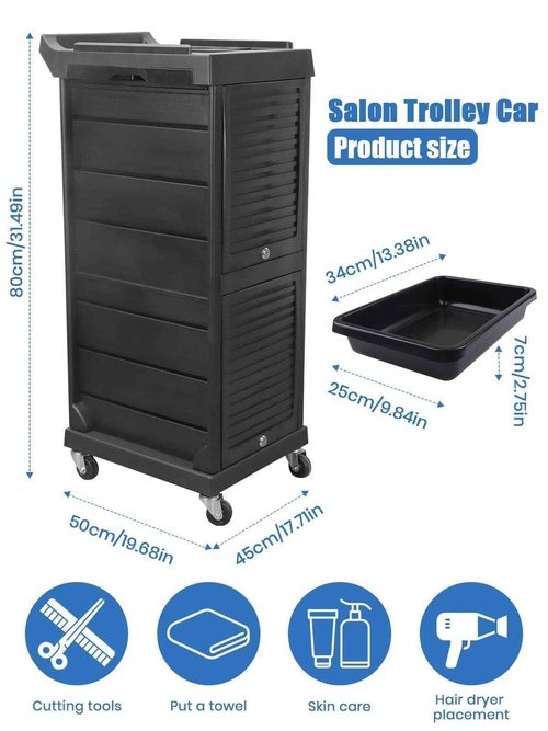 EBANKU Salon Beauty Rolling Trolley Cart, Black Hair Salon Storage Cabinet Barber Organizer Tool Multi Drawers Rolling Cart Free Standing Furniture with 4 Universal Wheels Hair Salons Supplies