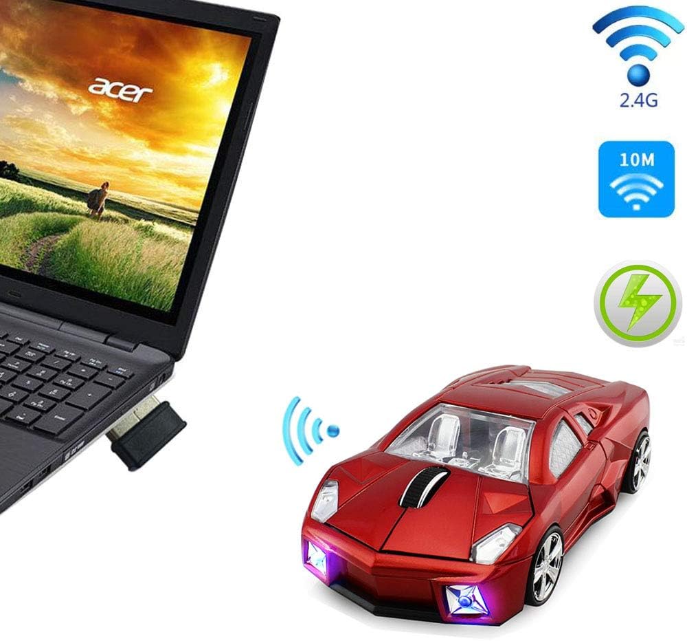 2.4Ghz Wireless Car Shape Mouse 3D Optical Gaming Mice USB Mini Receiver for PC Laptop Computer