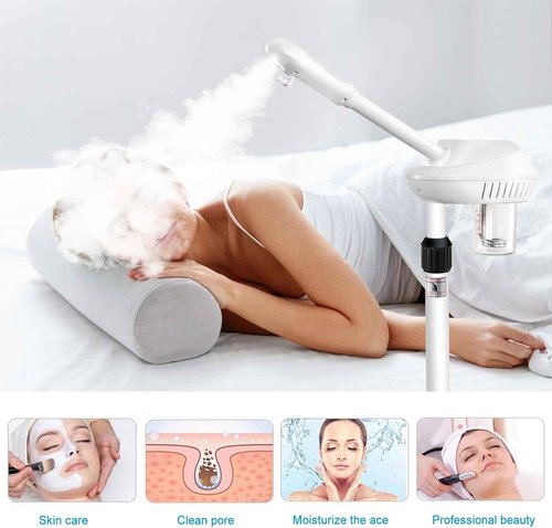 Professional Facial Steamer, Esthetician Steamer on Wheels with Hot Mist, Stand Face Steamer for Facial Deep Cleaning, Steamer for Facial for Personal Care or Spa, Moisturizing and Hydrating, White