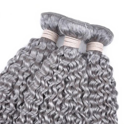 Giginger Bundles Human Sliver GREY 18 20 22 inch Jerry Curly Wave Human Hair Bundles Unprocessed Quick Weave Soft Sewn In Hair Extensions for Black Women