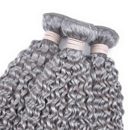 Giginger Bundles Human Sliver GREY 24 26 28 inch Jerry Curly Wave Human Hair Bundles Unprocessed Quick Weave Soft Sewn In Hair Extensions for Black Women