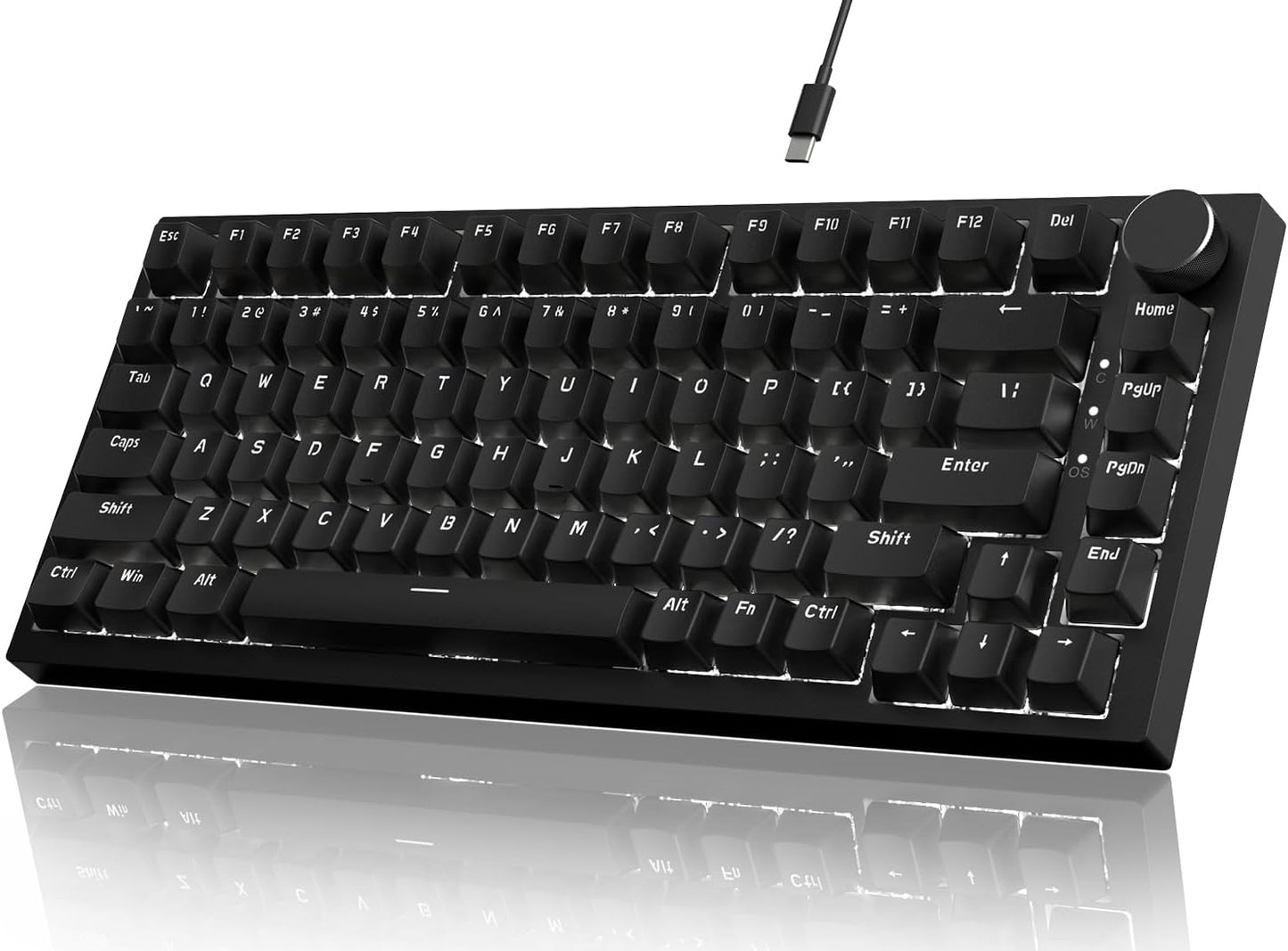 Attack Shark ajazz AK820 Pro 75% Mechanical Keyboard and Coiled Cable Hot Swappable Wireless 2.4GHz/Bluetooth/Wired TFT Screen & Knob Flying Fish Switch RGB Gasket Mount Custom Keyboard-Black