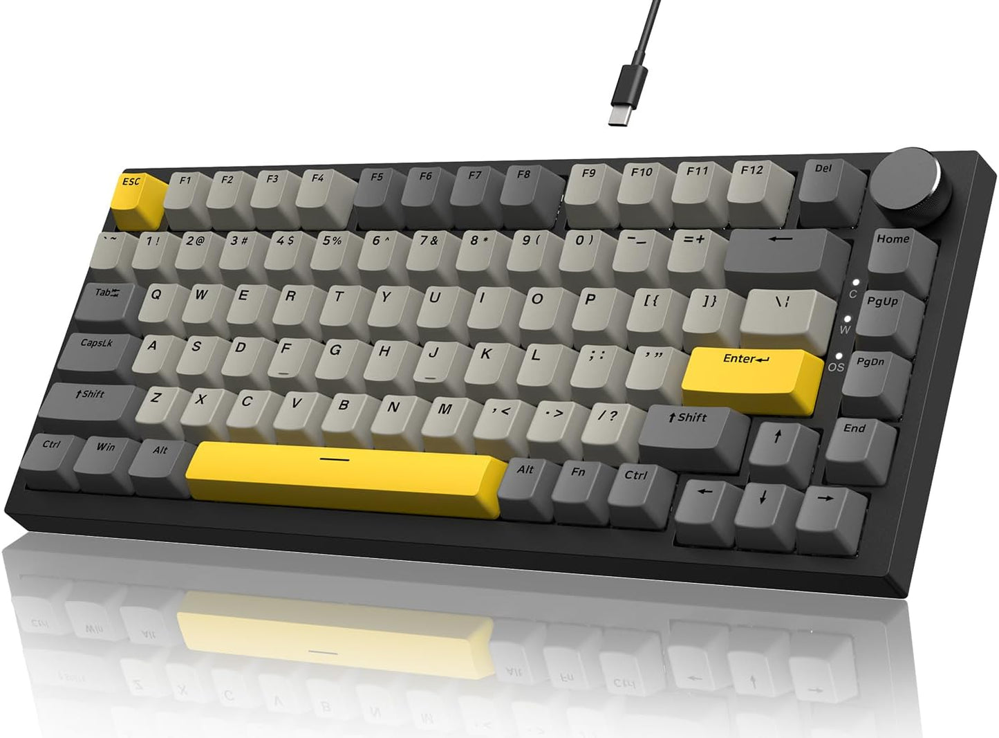 Attack Shark ajazz AK820 Pro 75% Mechanical Keyboard and Coiled Cable Hot Swappable Wireless 2.4GHz/Bluetooth/Wired TFT Screen & Knob Flying Fish Switch RGB Gasket Mount Custom Keyboard-Black