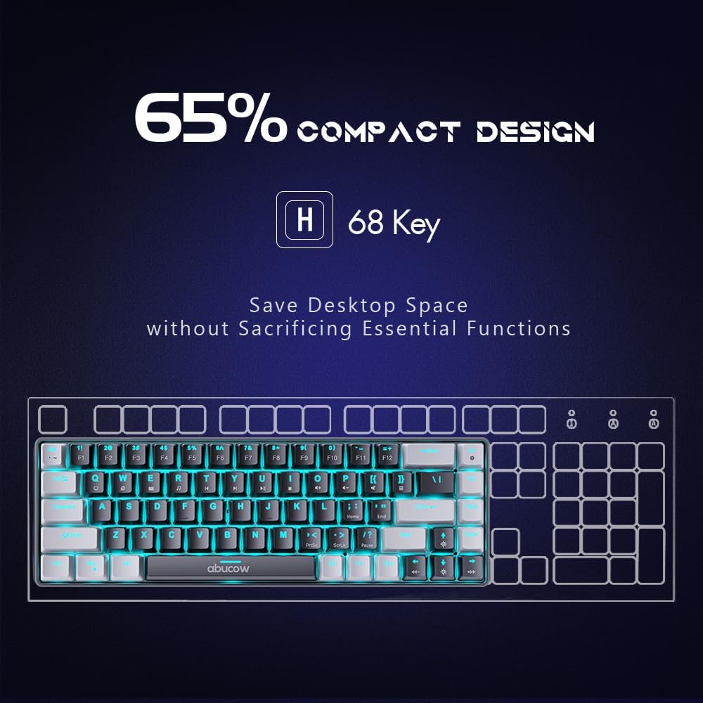 abucow 60% Mechanical Keyboard with Colorful Backlight 68-Key Gaming Keyboard White Red Keycaps - Red Switches for a Premium Typing and Gaming Experience PC Mac (White-Red)