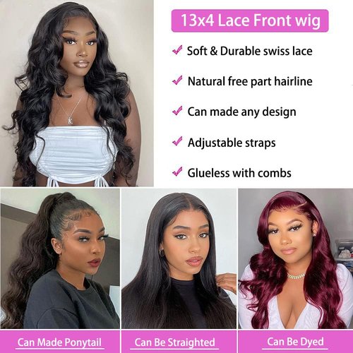 SANLOTIE Body Wave Lace Front Wigs Human Hair 24 Inch 13x4 HD Transparent Lace Frontal Wig Pre Plucked with Baby Hair 180% Density Brazilian Wigs for Black Women Natural Color (24 Inch)