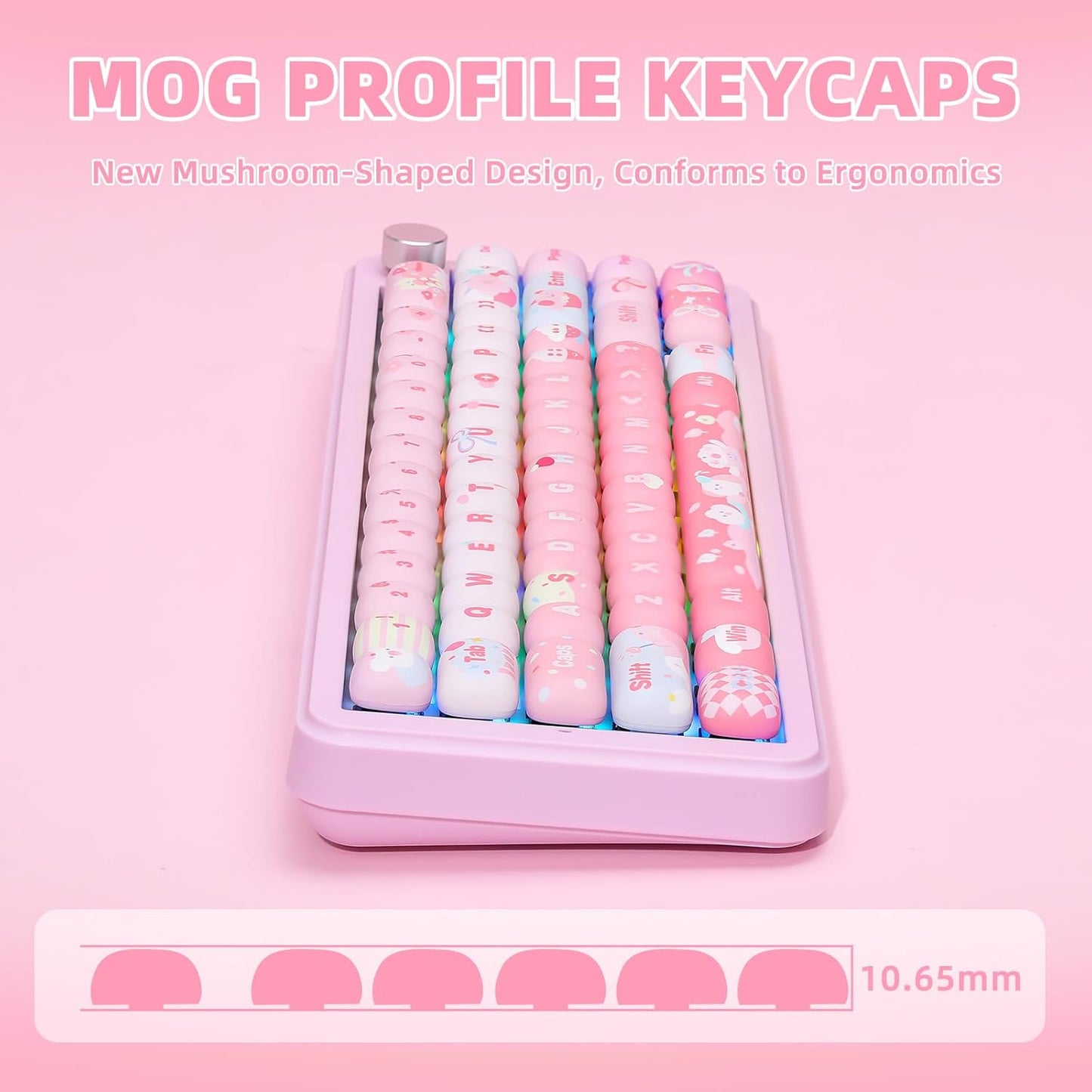 YUNZII IF99 Wireless Mechanical Gaming Keyboard(Black, Cocoa Cream V2 Switch), MOG Dye Sub PBT Keycaps(Pink Ice Cream)