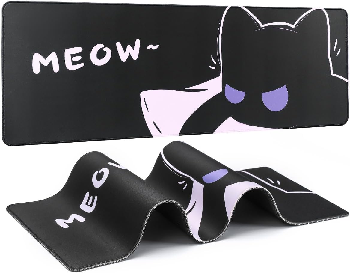 YUNZII Keynovo Gaming Mouse Pad, Large Mouse Pad, Non-Slip 4mm Laptop Gaming Desk Pad for Office and Home(Cool cat, 31.49'' x 11.8'')