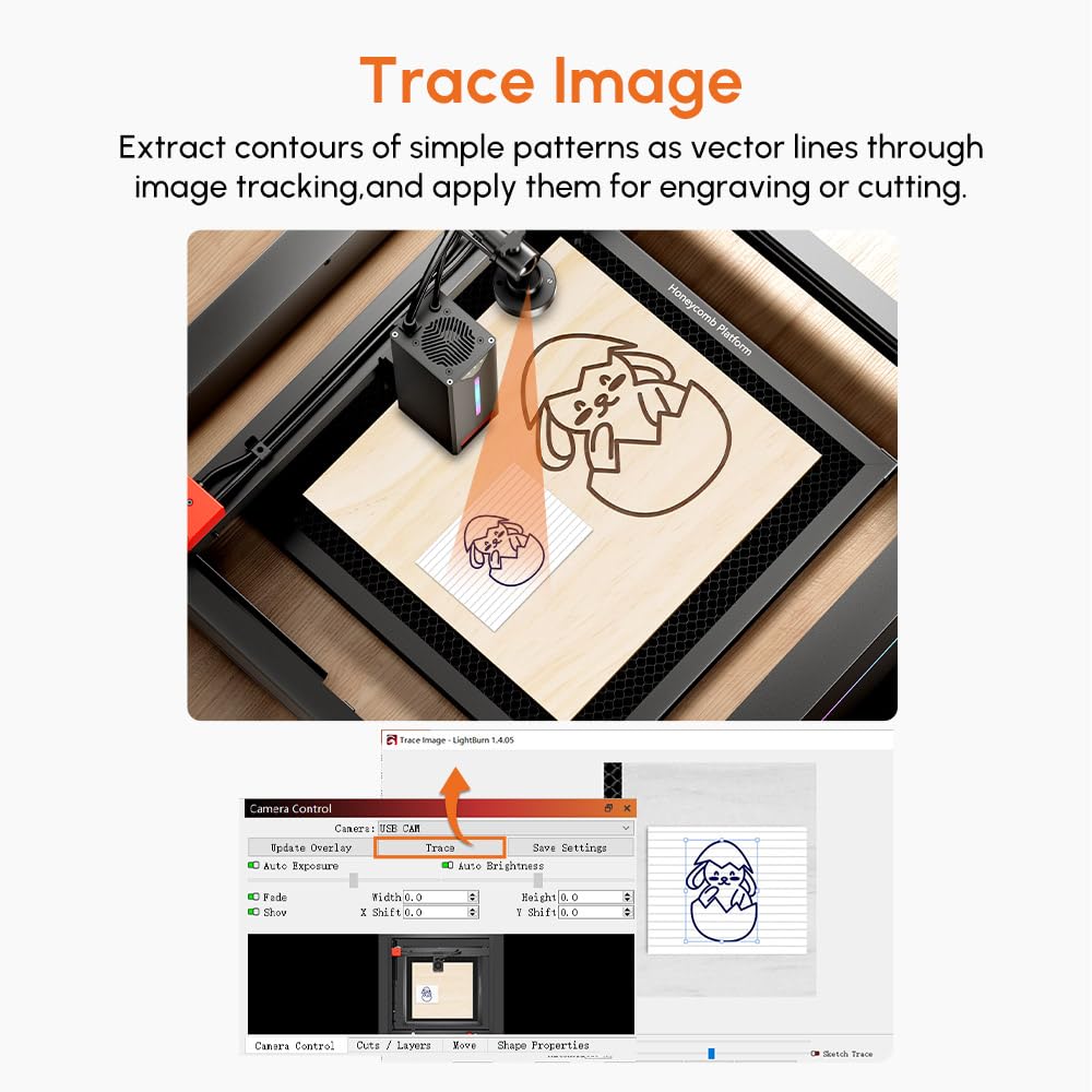 Algolaser Laser Engraver Camera - Lightburn Camera for Laser Engraver with 6 FT USB Interface,5MP HD Laser Engraver Machine Camera with Batch Engraving/Precise Position/Preview & Work Range 550*800mm