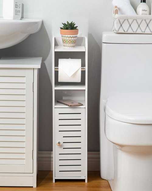 AOJEZOR Toilet Paper Holder Stand: Small Bathroom Storage Cabinet for Small Spaces