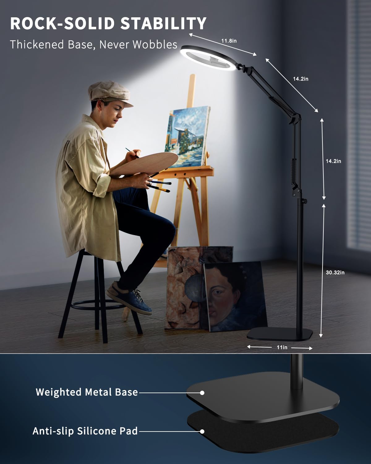 10" Ring Light Tripod for iPhone Overhead Phone Mount Holder, Flexible Ring Light with Stand - LED CRI >95 & Adjustable 70" Height, Phone Stand for Recording Video Camera Selfie Vlog TikTok YouTube