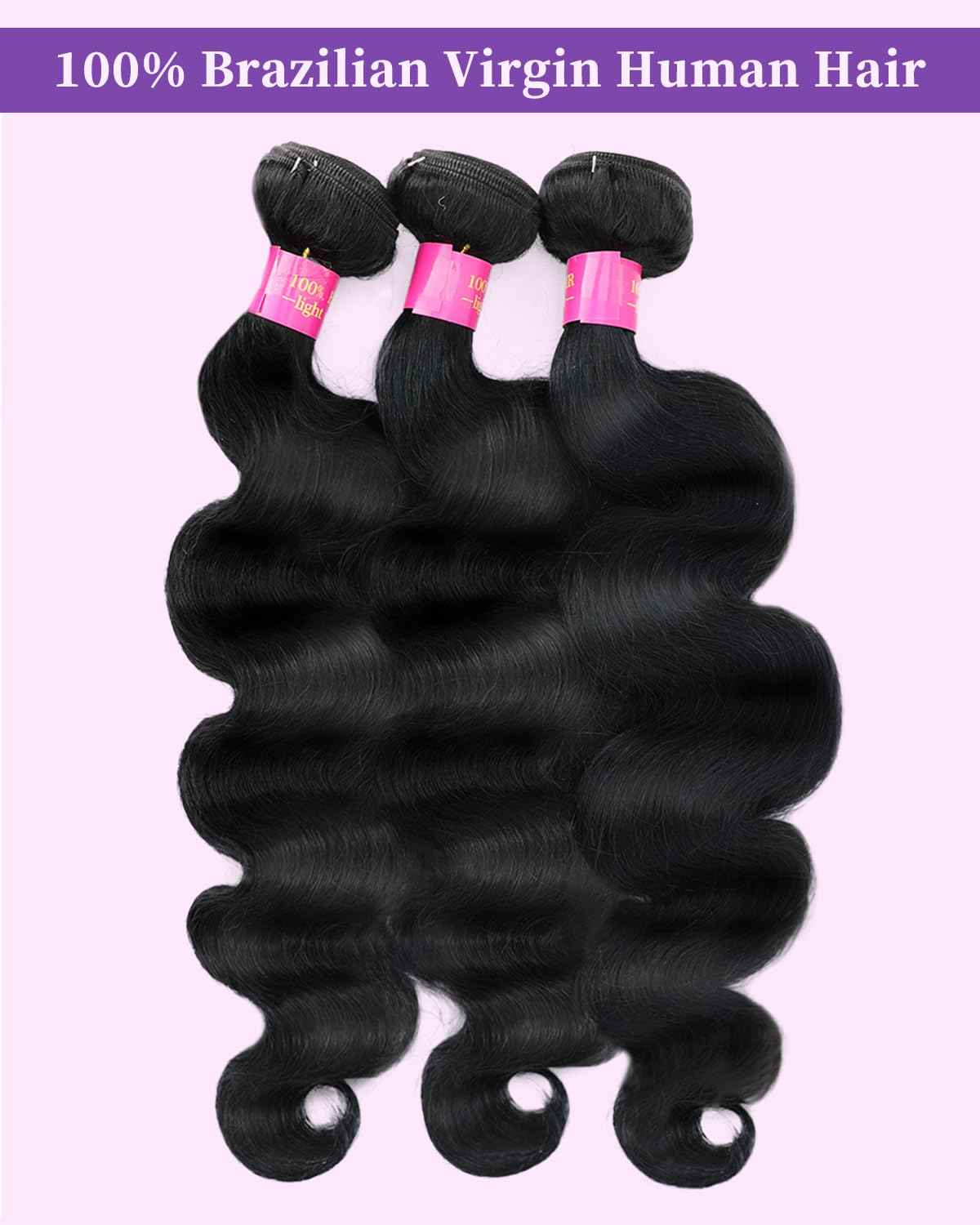 Human Hair Bundles 18 20 22 Inch 3 Bundles Human Hair Body Wave 12A Real 100% Raw Unprocessed Brazilian Virgin Sew in Quick Weave Natural Black Deals Thick Hair Extensions