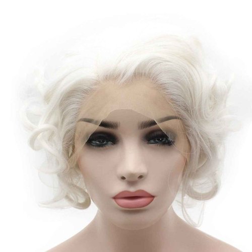 Iwonawig Short Curly Heat Friendly Natural Looking Synthetic Lace Front Snow White Wig