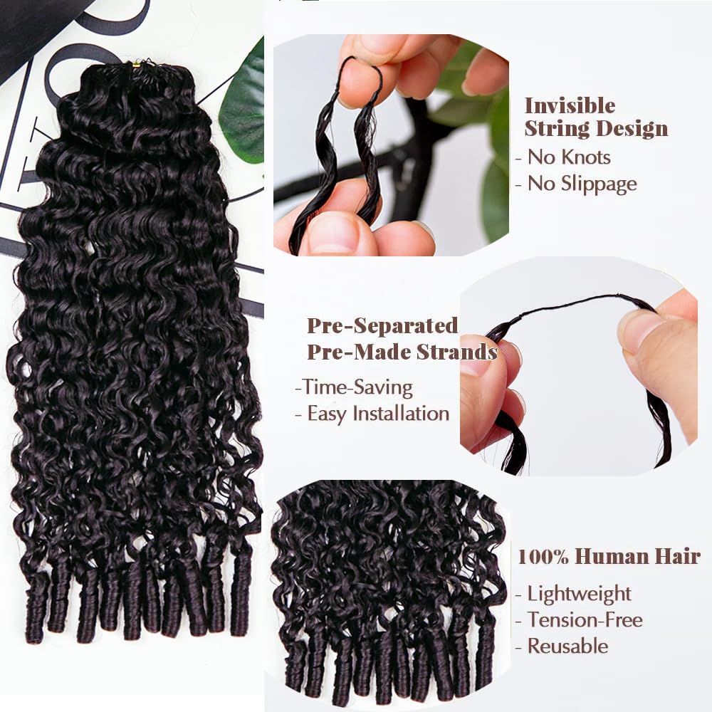 Micro Pre Looped Crochet Human Hair Extensions 14 Inch 120g Burmese Curly Human Feather-Line Invisible Crochet Hair Pre Separated Knotless Crochet Human Hair For Braiding Twist