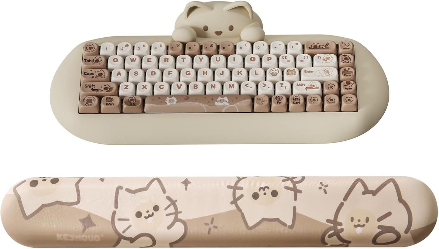 YUNZII YZ98 Gasket Mechanical Keyboard(Milk Switch, Black) Keyboard Wrist Rest(Cat)