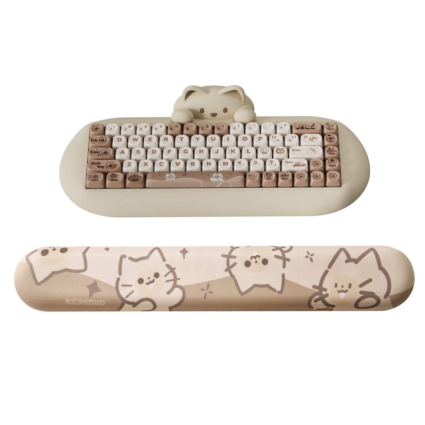 YUNZII AL75 75% Gaming Keyboard(Blue Grey Switch,Silver) Keyboard Wrist Rest(Cat)