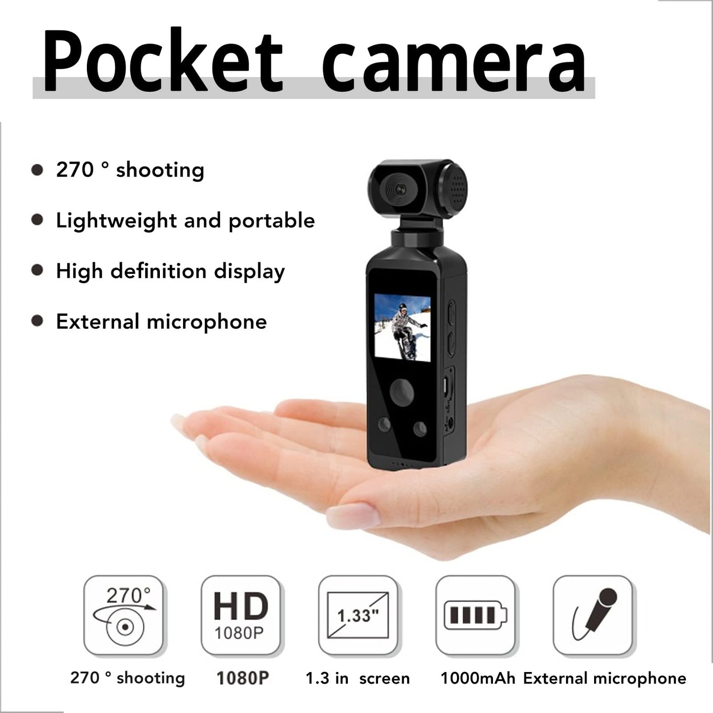 4K Action Camera with 270° Rotatable Anti-Shake & 30m - HD Underwater Video Cam with Mic for Diving Riding Outdoor Sports, Portable